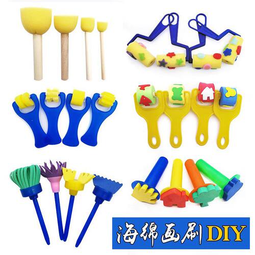 儿童幼儿园DIY海绵工具涂鸦印章笔刷滚筒刷拓印工具幼教画画手工