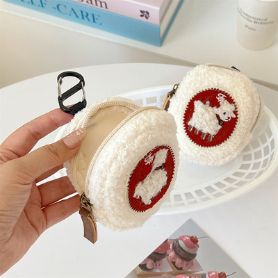 小羊羔毛绒耳机零钱包背包挂件
