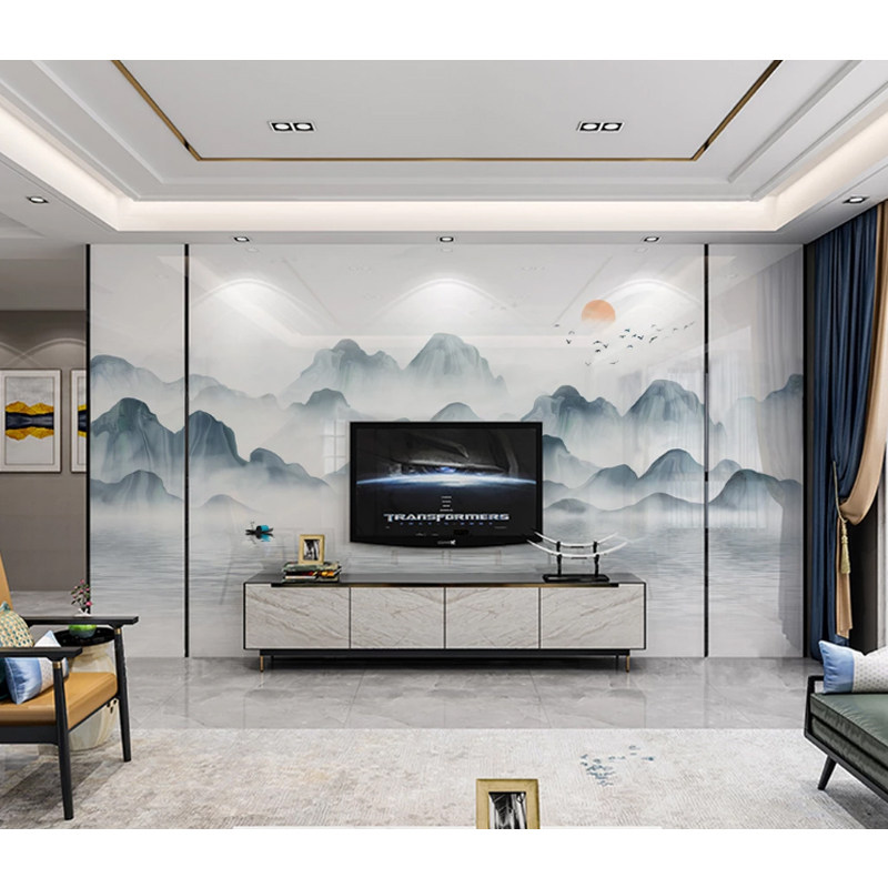 瓷砖背景墙影视画材岩微晶石新中式板大板墙砖大理石客厅现代电视