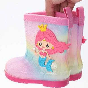 公主女童幼儿园宝宝防滑雨靴水鞋 儿童雨鞋 小孩加绒水靴可爱彩虹