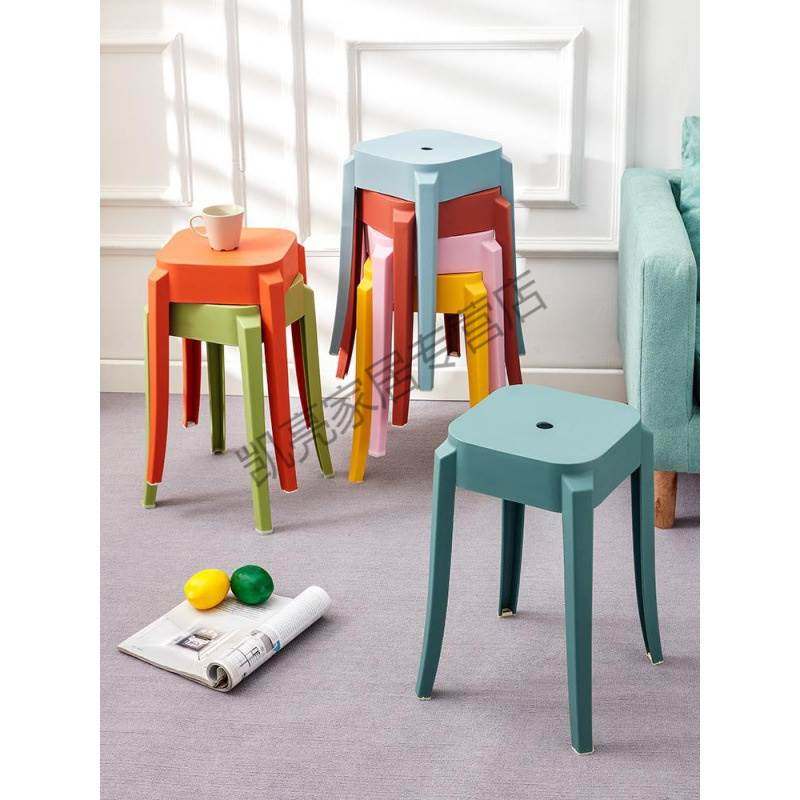 家用凳子可摞叠吃饭加厚大人结实简约现代风车圆凳塑料椅子可叠放