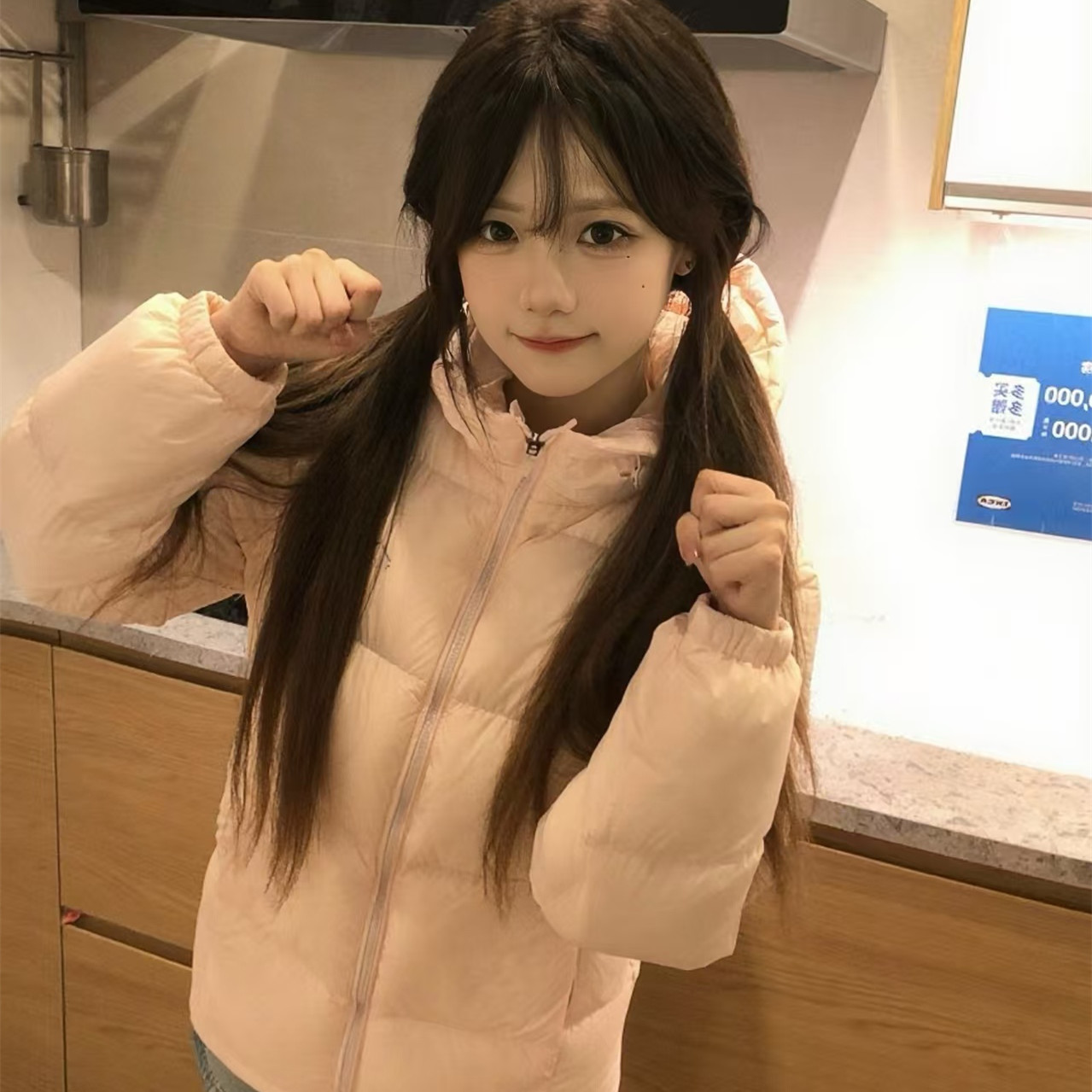 2025新款90白鸭绒羽绒服女短款冬季学生加厚连帽小个子面包服外套