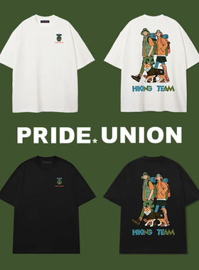 PRIDE UNION原创设计宠物系列柴犬户外登山宽松中性精梳棉短袖T恤