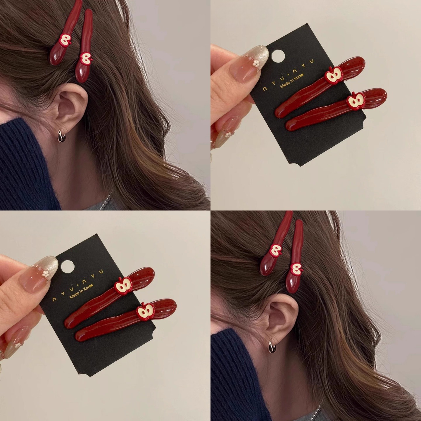 xxy可爱小苹果刘海发夹女一字夹