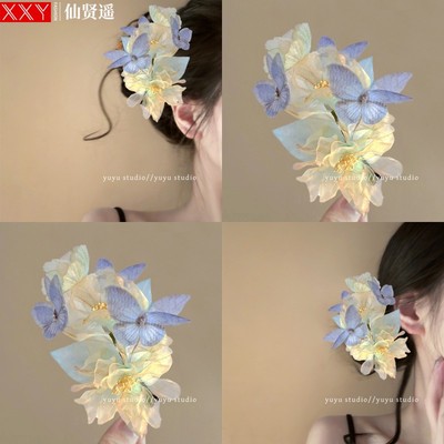 薄纱仙气绢花古风发饰旅行发卡子