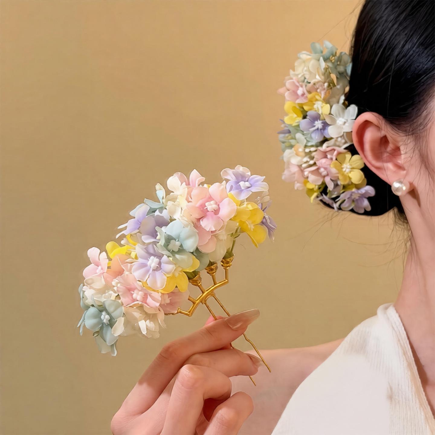 小清新布艺花朵发簪女田园风甜美