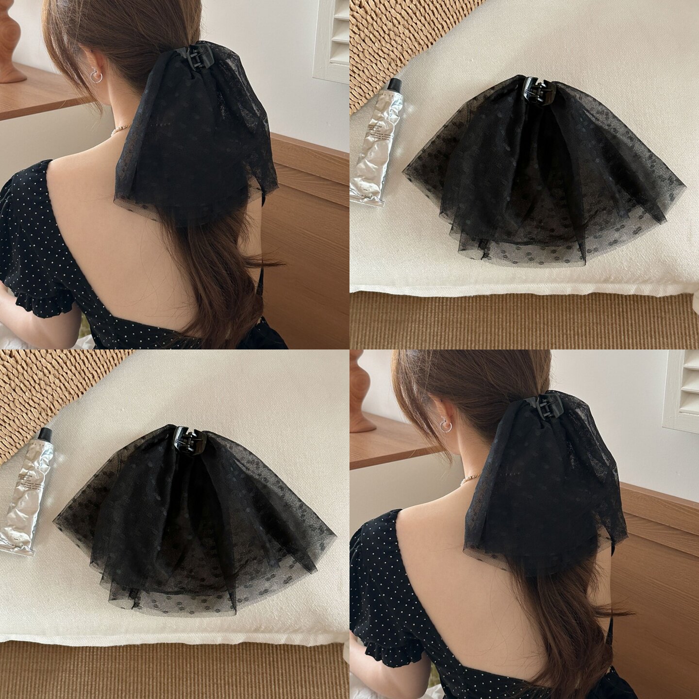 仙贤遥网纱蕾丝裙摆波点抓夹发饰