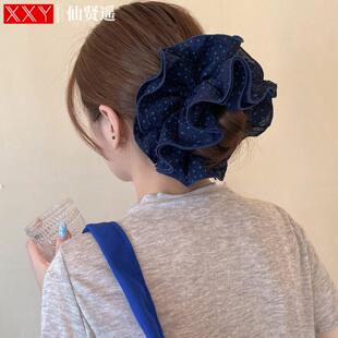 仙贤遥法式波点大肠圈时尚褶皱花边设计头绳简约百搭扎丸子头发绳