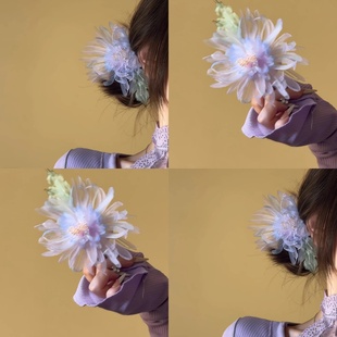 烟雨入江南!仙贤遥超仙紫蓝色牡丹花发夹花朵拎环古装汉服头饰女