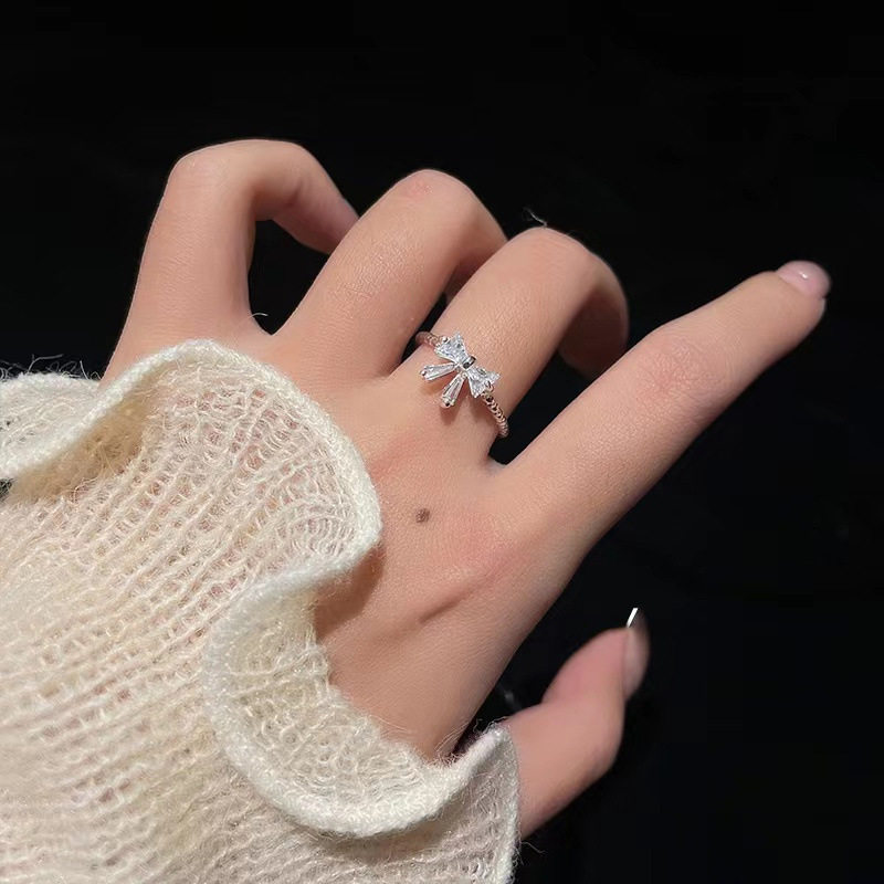 新款闪钻锆石蝴蝶结戒指少女心百
