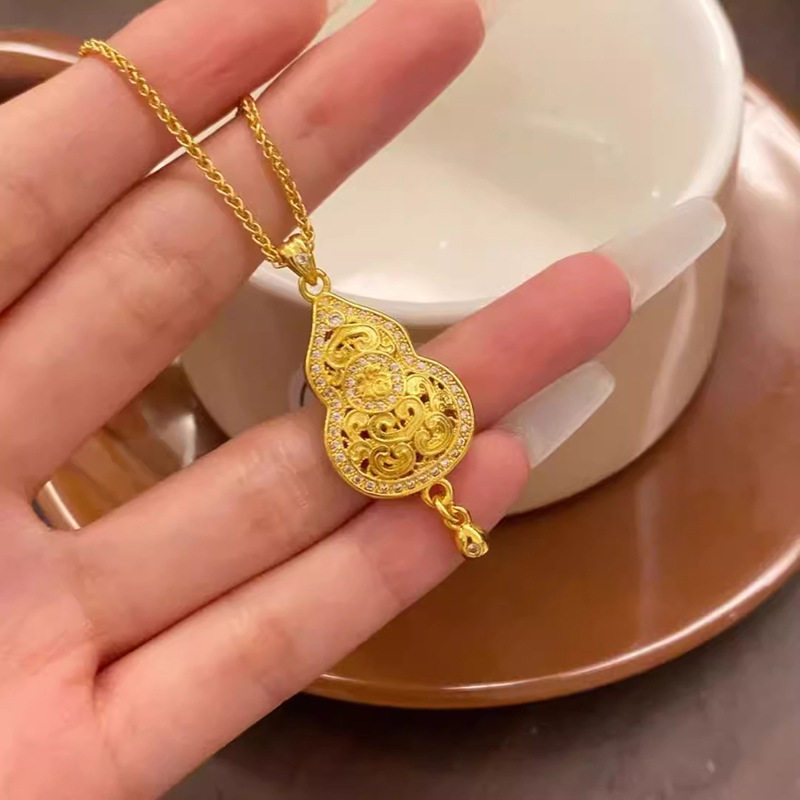 新中式国潮风古法刻小葫芦项链福