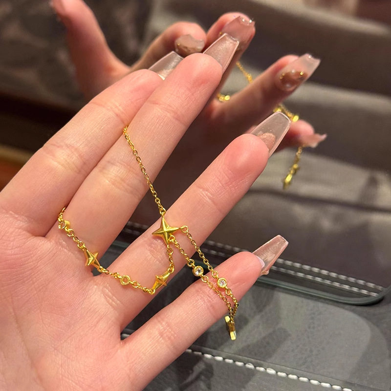 金色四角芒星流苏项链轻奢小众百