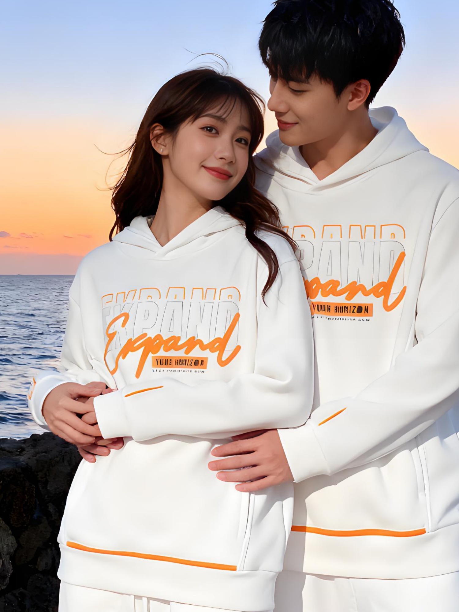 EXPAND加绒卫衣男女同款秋冬新款加厚卡通新潮上衣宽松连帽外套