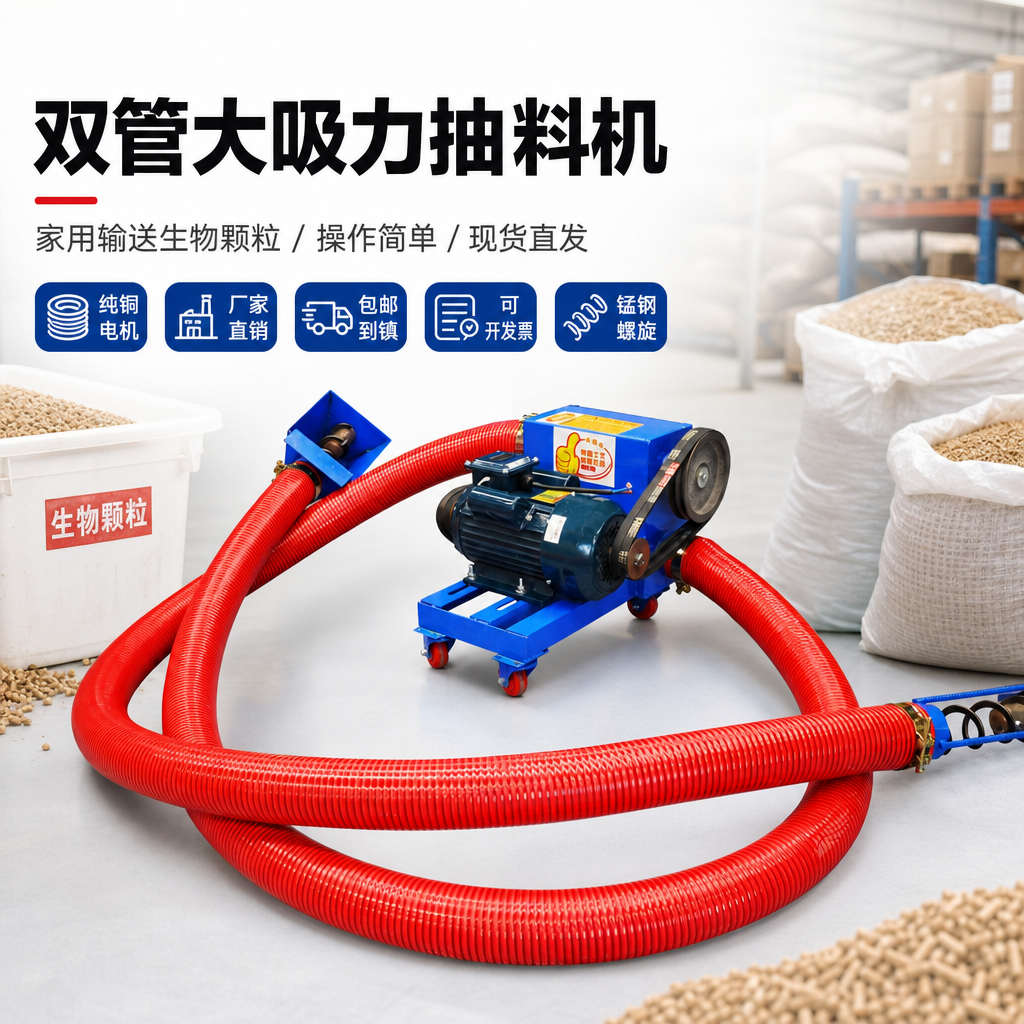 中驱吸料机大吸力双管抽料机新升级家用软绞龙双头螺旋式输送饲料