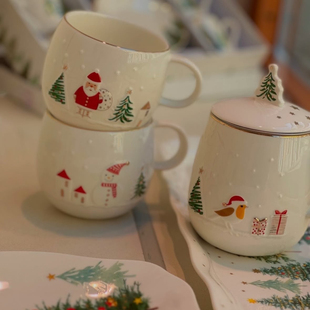 意大利easylife陶瓷马克杯带盖杯外贸圣诞浮雕杯釉下彩高温强化瓷