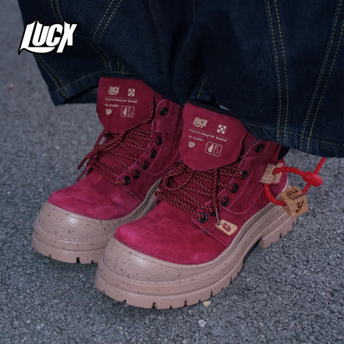Lucx鞋子2025冬季马丁爆款短靴大红靴厚底流行工装靴复古机车靴女