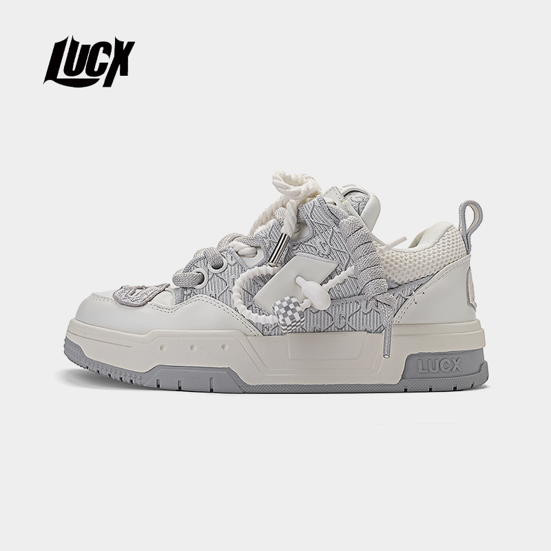 lucx男鞋2025新款冬透气小白鞋情侣款面包鞋双色双带复古低帮板鞋