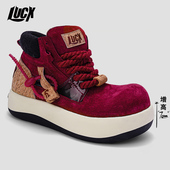 潮牌高帮厚底转运面包鞋 Lucx红酒马丁靴大头丑萌复古做旧冬季 新款