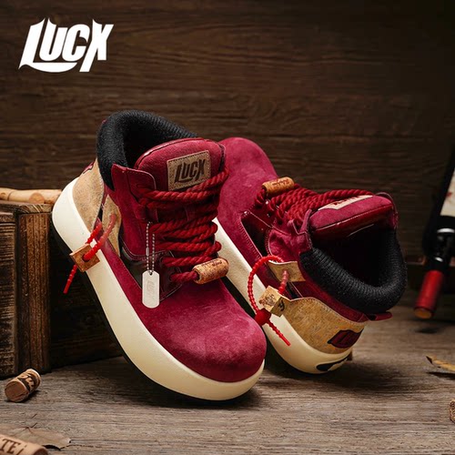 Lucx本命年红色马丁靴丑萌大头红酒转运鞋潮牌情侣冬季面包鞋女