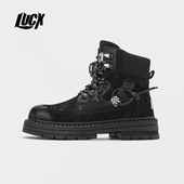 lucx转运靴黑色小众潮牌马丁靴男真皮厚底增高工装 沙地靴 靴男女款