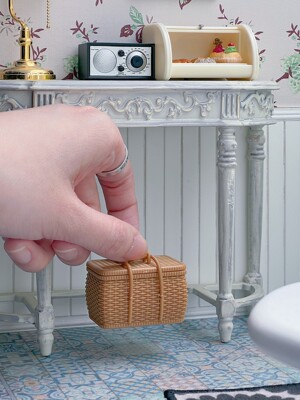 1:6bjdob11gscblythe兵人娃娃屋迷你模型玩具  编织竹篮子/藤编篮