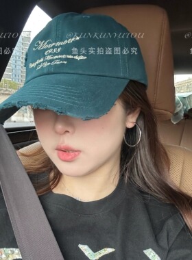 字母刺绣软顶棒球帽个性破洞潮流