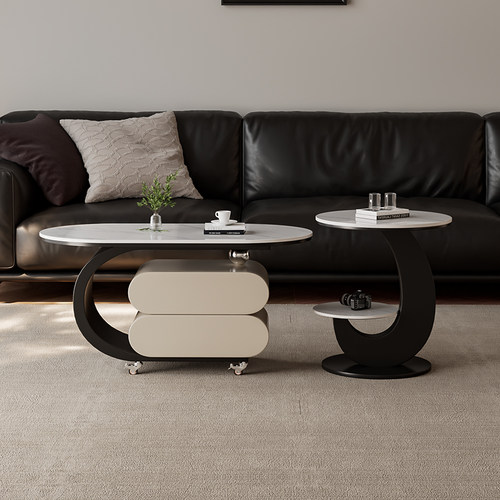 轻奢可移动岩板小茶几边几组合