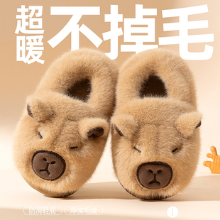 日本儿童棉拖鞋冬季保暖防寒包跟男女童家居室内防滑可爱卡通棉鞋