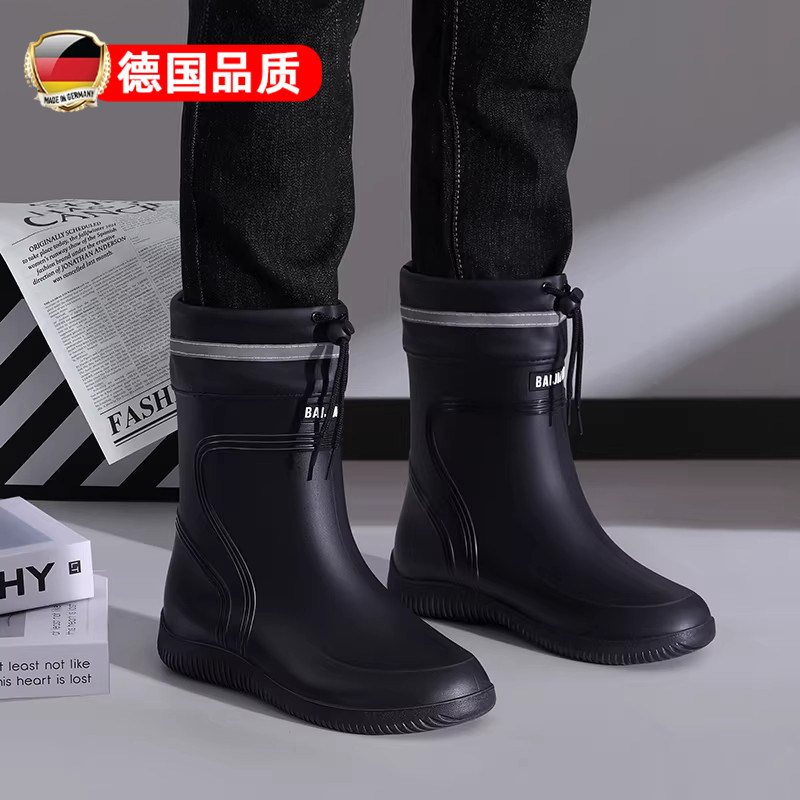 德国雨鞋男款防滑耐磨男士水鞋冬天加绒防水中筒外送骑手专用靴子