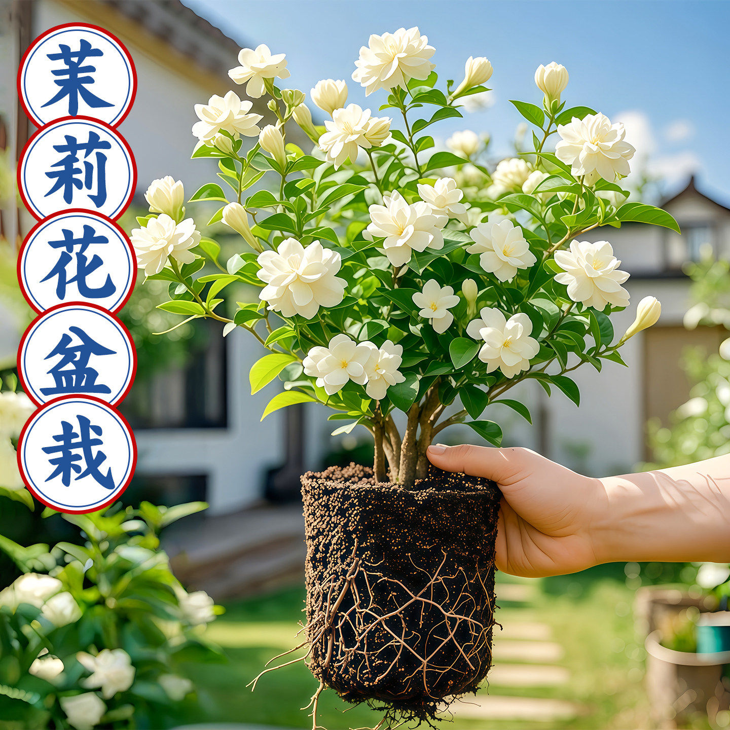 高端茉莉花盆栽带花苞水培植物办公室内桌面花卉绿植水养鲜花四季