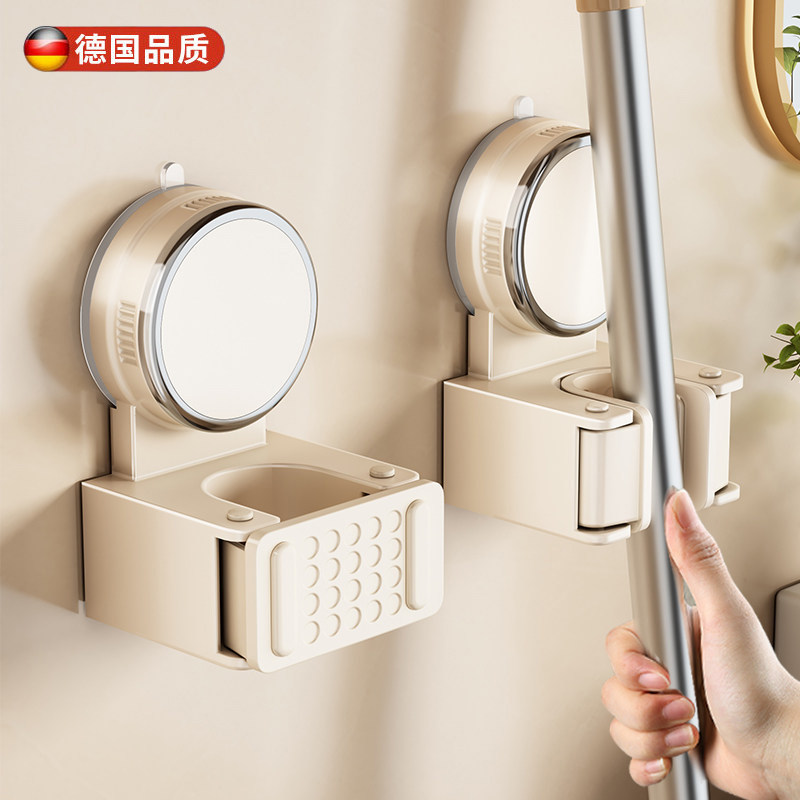 奶白吸盘拖把壁挂夹单个粘扫把图片