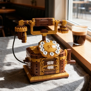 新品复古电话机摄影机建筑摆件儿童益智拼装积木玩具女孩圣诞礼物