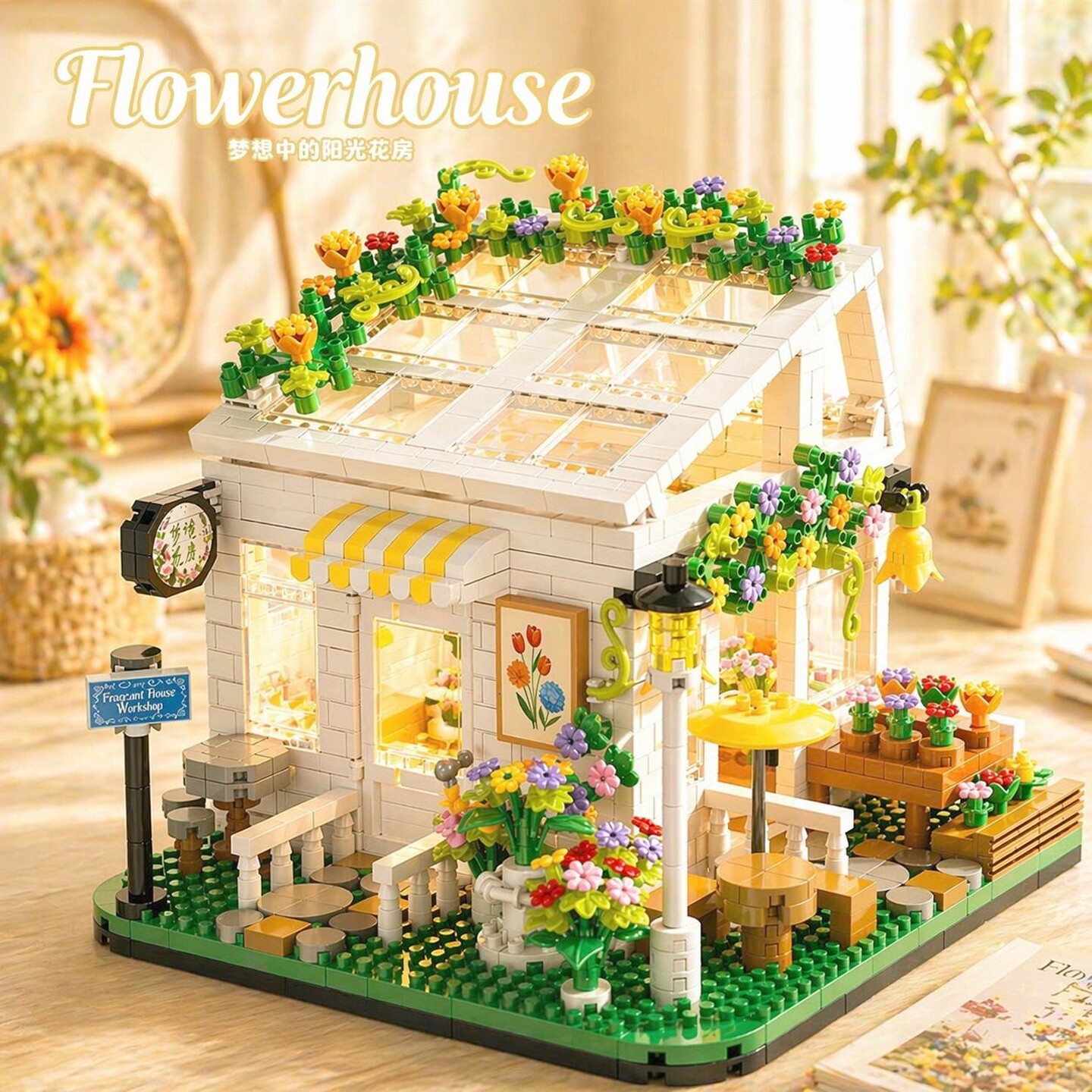 阳光花房治愈系积木拼装模型玩具女孩氛围感创意小屋摆件生日礼物图片