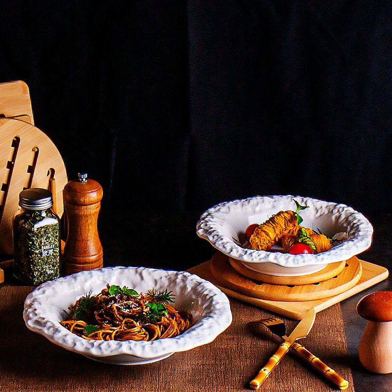 岩石纹陶瓷盘子家用深盘菜盘创意酒店餐厅餐具级感白色餐盘汤盘,餐饮具,盘,淘宝优惠券,粉丝福利购,淘宝优惠卷