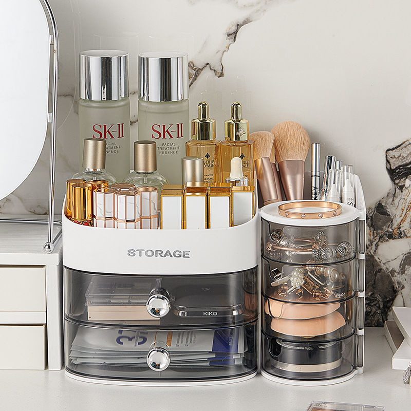 2025新款桌面化妆品大容量防尘收纳置物架护肤品口红盒整理盒