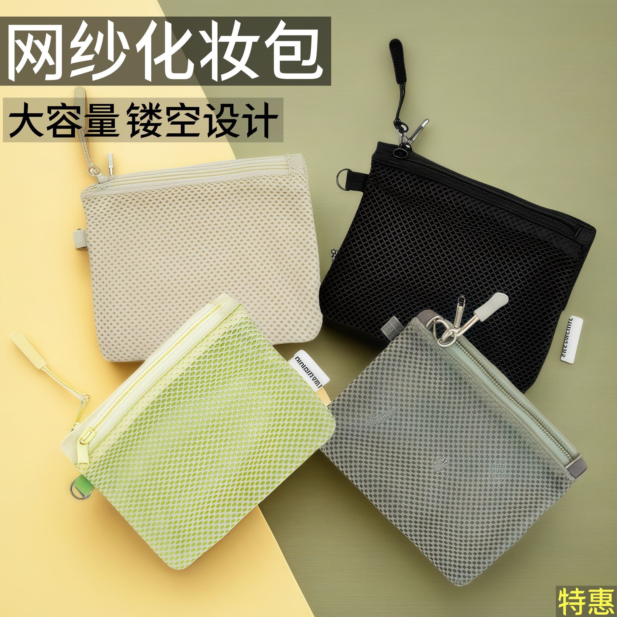 双拉链包新款网格收纳包双层大容量卡包耳机包便携口红零钱杂物包