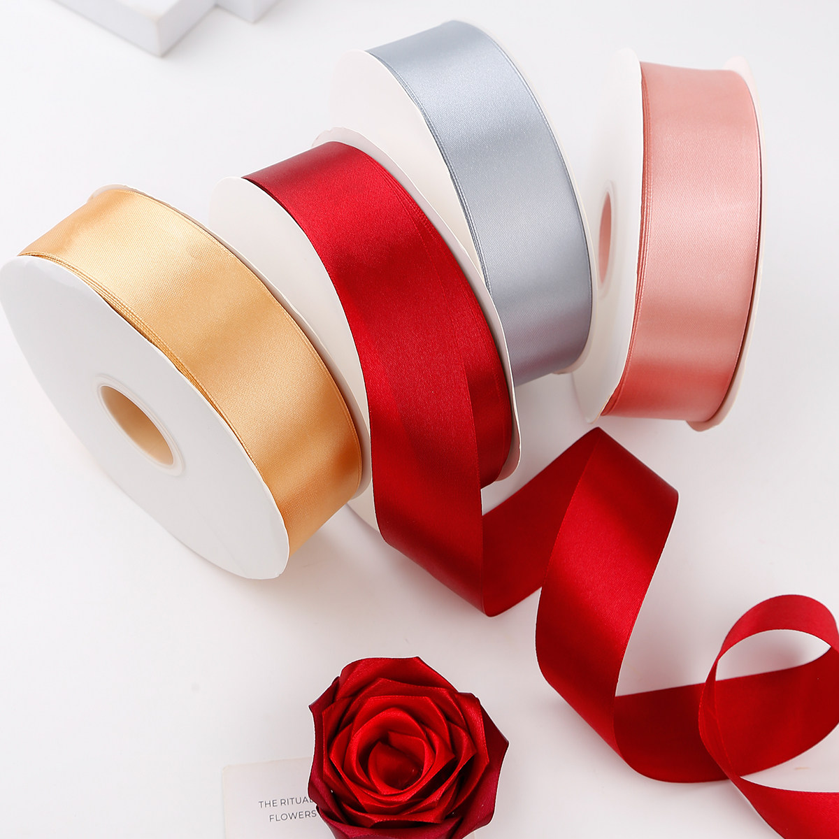 4cm丝带双面加密涤纶带diy手工制作材料缎带玫瑰花婚礼宽彩带