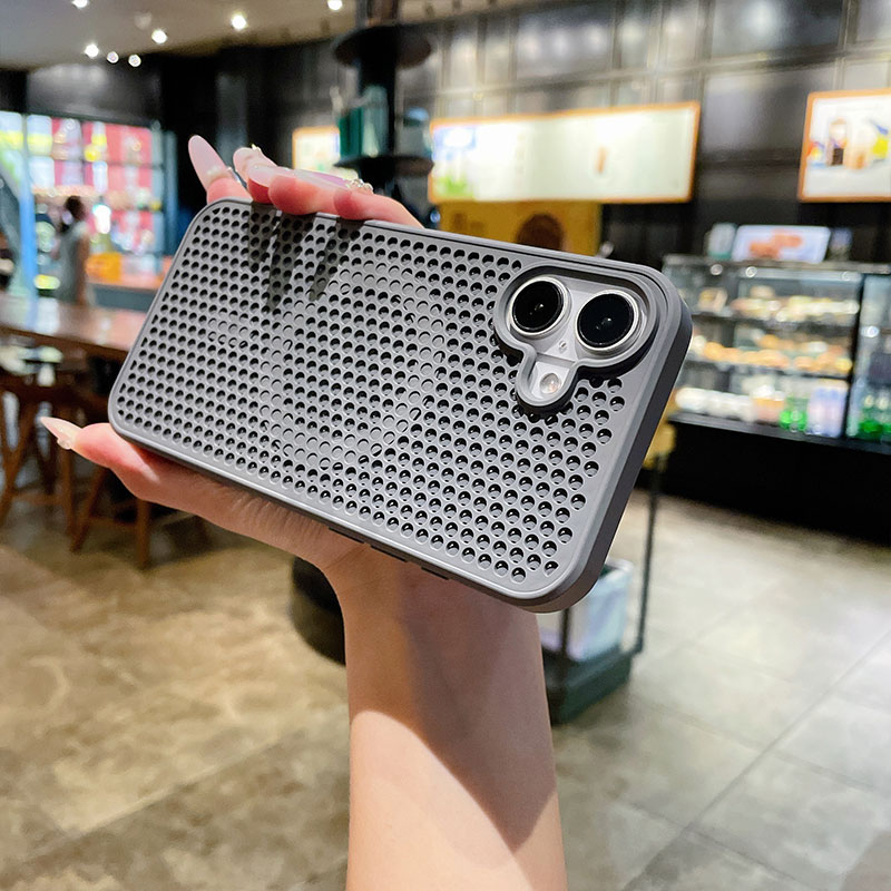 蜂窝透气散热适用苹果16pro手机壳新款高级感纯色17promax直边硬外壳iPhone14/15pm磁吸全包防摔13男女保护套