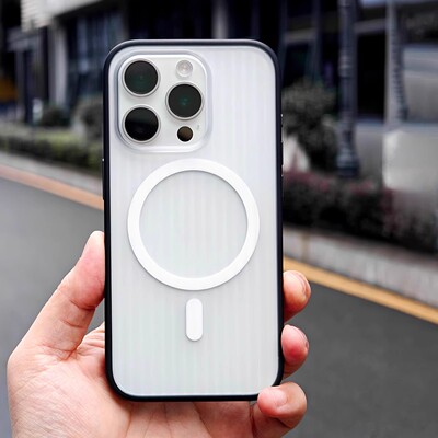 磨砂瓦楞光栅适用iPhone16ProMax手机壳Magsafe磁吸亲肤不沾指纹苹果17pro硬壳全包防摔半透明ip15pm行李箱纹