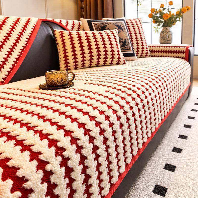 新年喜庆红色皮沙发垫冬季加厚毛绒2026新款沙发坐垫防滑套罩盖布,居家布艺,沙发套,淘宝优惠券,粉丝福利购,淘宝优惠卷