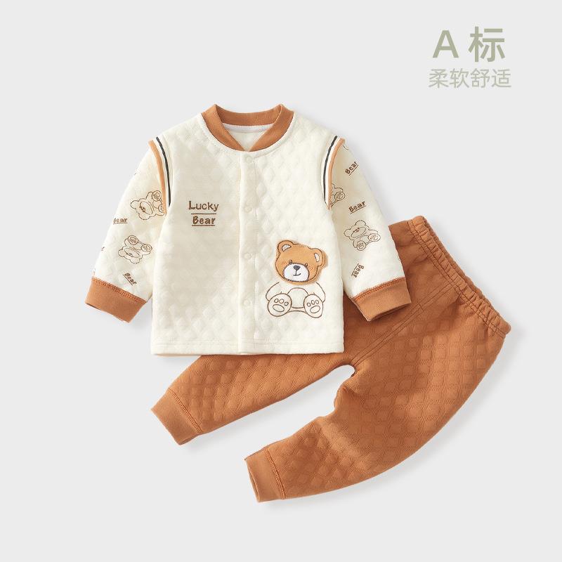 婴幼儿春秋夹棉套装秋季新生儿保暖秋衣秋裤宝宝分体内衣a类儿童