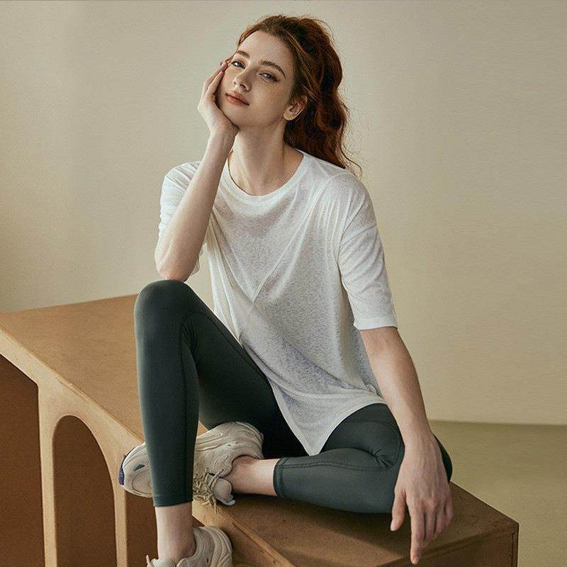 瑜伽服女夏短袖普拉提专业训练健身上衣罩衫宽松跑步专业运动T恤,运动服/休闲服装,运动POLO衫,淘宝优惠券,粉丝福利购,淘宝优惠卷