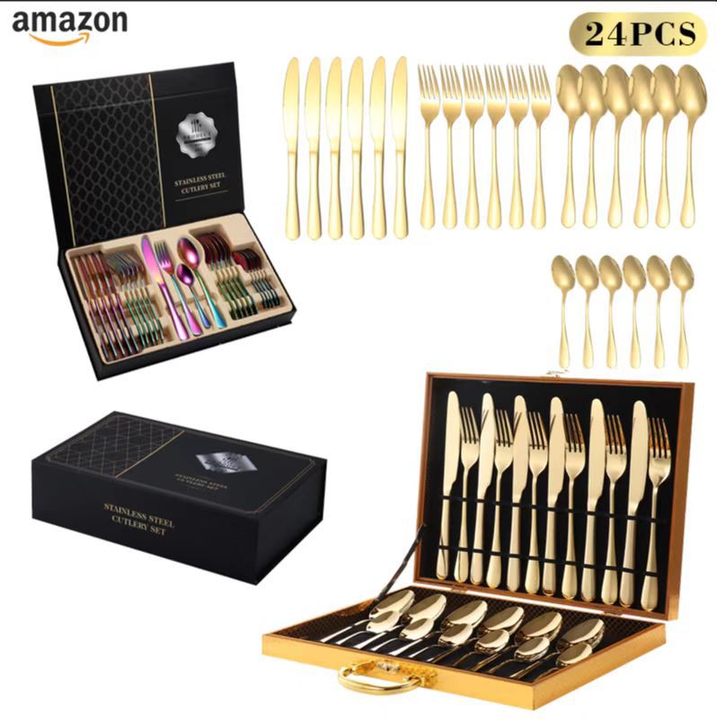 24-piece stainless steel tableware set, gift box packaging
