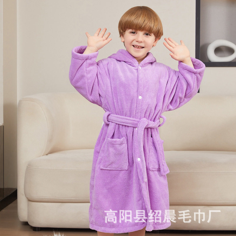 珊瑚绒兔耳朵浴袍儿童可