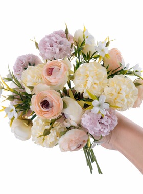 乐菱陆莲如意束仿真花家居装饰婚庆手捧花玫瑰花墙假花MW83519