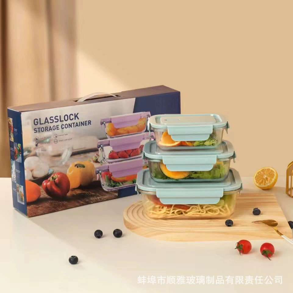长方形耐高温玻璃饭盒可