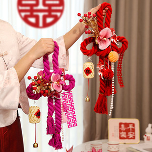 婚房万字结布置结婚装饰新房女方房门上喜字卧室门把手挂件中国结