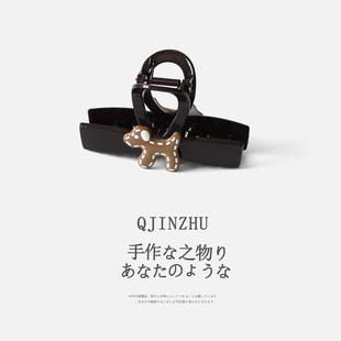 韩系黑咖色线条小狗一字抓夹新款简约高级感后脑勺鲨鱼夹小号发饰