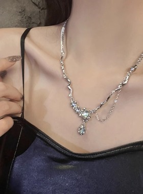 项链月光石清瑾珠锁骨链女