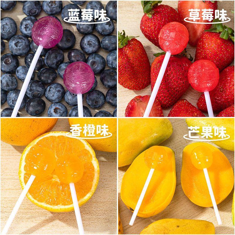 蜡笔小新真果棒棒糖1kg水果口味糖果休闲零食桶罐装棒棒糖